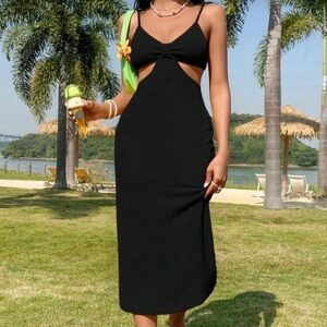 Elegant Black Cutout Midi Dress